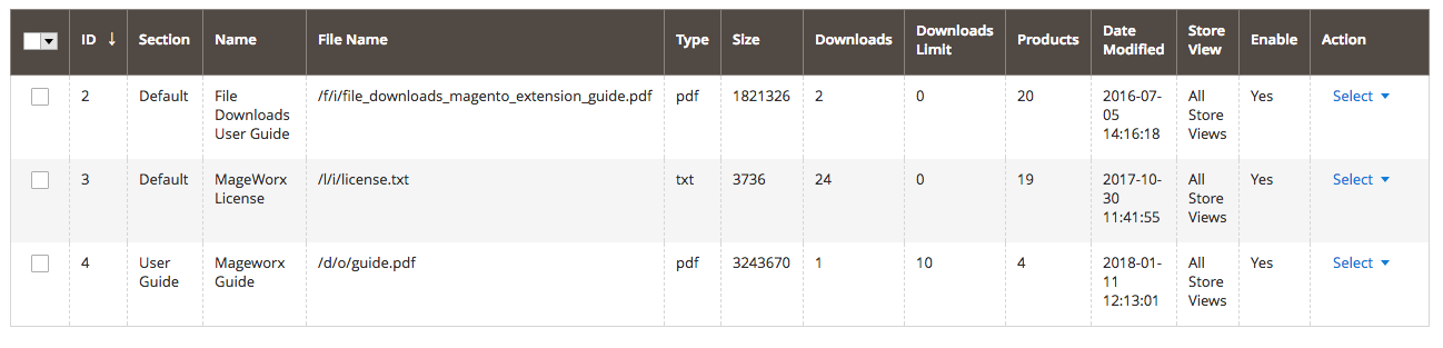File Downloads Sections Configuration