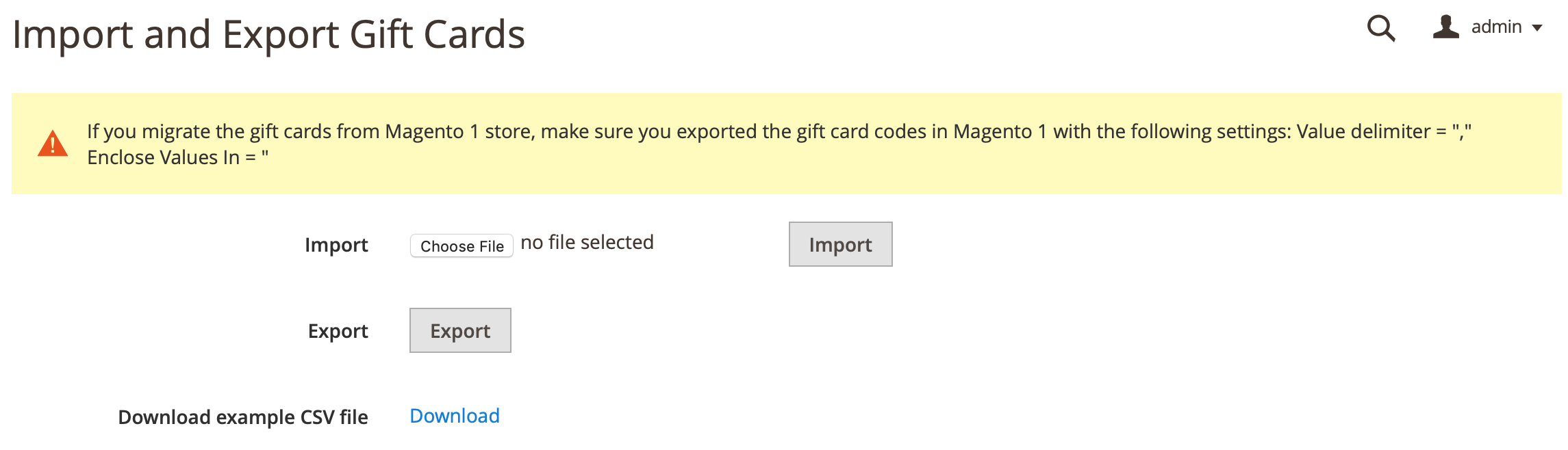 Mageworx Gift Card Codes Import/Export