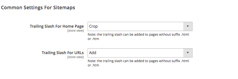 Common Settings for Sitemap